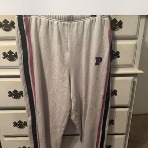 PINK Victoria's Secret White Joggers with Pink and Black Stripes